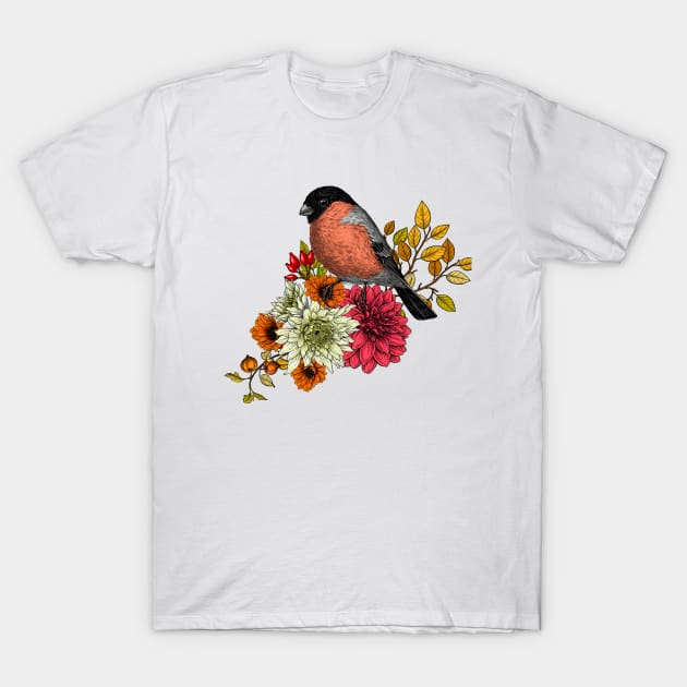 Bullfinch on autumn bouquet T-Shirt by katerinamk